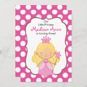Polka Dot Princess Birthday Invitation Blonde Kaart (Voorkant / Achterkant)