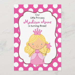 Polka Dot Princess Birthday Invitation Blonde Kaart