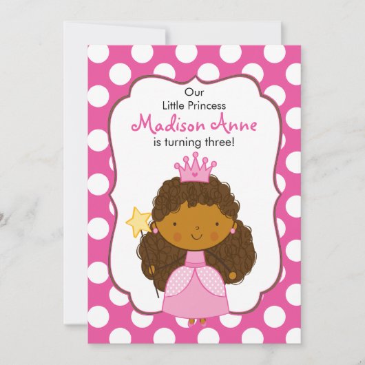Polka Dot Princess Invitation African American Kaart (Voorkant)