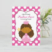 Polka Dot Princess Invitation African American Kaart (Staand voorkant)