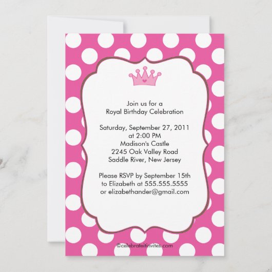 Polka Dot Princess Invitation African American Kaart (Achterkant)