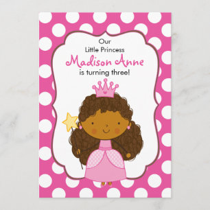 Polka Dot Princess Invitation African American Kaart