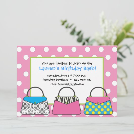 Polka Dot Purse Handtas Uitnodiging (Staand voorkant)