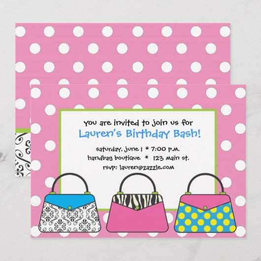 Polka Dot Purse Handtas Uitnodiging (Voorkant / Achterkant)