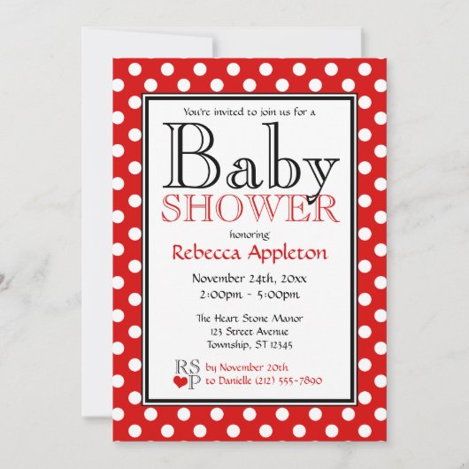 Polka Dot Red Baby Shower Invitaties Kaart (Voorkant)
