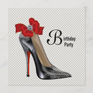 Polka Dot Red Black High Hiel Birthday Party Kaart