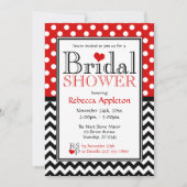 Polka Dot Red & Chevron Bridal Shower Uitnodiginge Kaart (Voorkant)