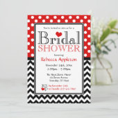 Polka Dot Red & Chevron Bridal Shower Uitnodiginge Kaart (Staand voorkant)
