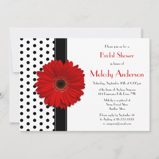 Polka Dot Red Daisy Bridal Shower Kaart (Voorkant)