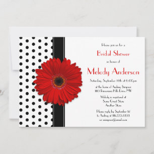 Polka Dot Red Daisy Bridal Shower Kaart