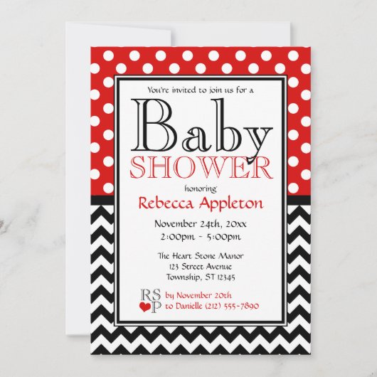 Polka Dot Red en Chevron Baby shower Kaart (Voorkant)
