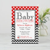 Polka Dot Red en Chevron Baby shower Kaart (Staand voorkant)