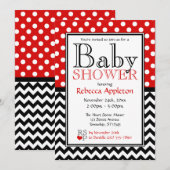 Polka Dot Red en Chevron Baby shower Kaart (Voorkant / Achterkant)