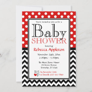 Polka Dot Red en Chevron Baby shower Kaart