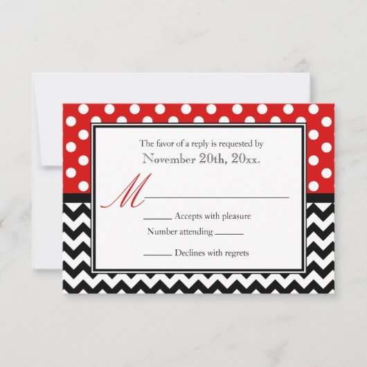 Polka Dot Red en Chevron Reply Kaarten RSVP Kaartje (Voorkant)