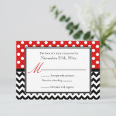 Polka Dot Red en Chevron Reply Kaarten RSVP Kaartje (Staand voorkant)