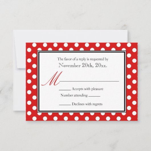 Polka Dot Red en White RSVP Reply Cards Kaartje (Voorkant)