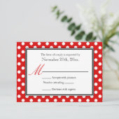Polka Dot Red en White RSVP Reply Cards Kaartje (Staand voorkant)