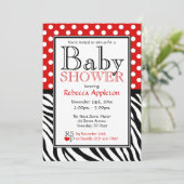 Polka Dot Red en Zebra Print Baby shower Kaart (Staand voorkant)