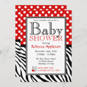 Polka Dot Red en Zebra Print Baby shower Kaart (Voorkant / Achterkant)