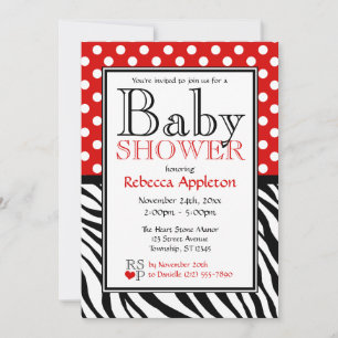 Polka Dot Red en Zebra Print Baby shower Kaart