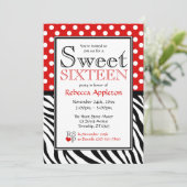 Polka Dot Red en Zebra Print Sweet Sixteen Kaart (Staand voorkant)