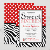 Polka Dot Red en Zebra Print Sweet Sixteen Kaart (Voorkant / Achterkant)