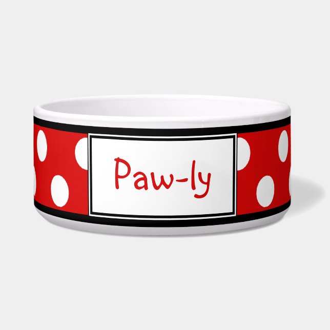 Polka Dot Red Persoonlijke Dog Bowl Voerbakje (Voorkant)