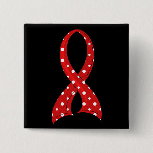 Polka Dot Red Ribbon HIV Vierkante Button 5,1 Cm