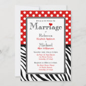 Polka Dot Red & Zebra Print Wedding Invitting Kaart (Voorkant)