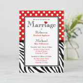 Polka Dot Red & Zebra Print Wedding Invitting Kaart (Staand voorkant)
