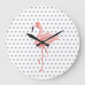Polka Dot Reto Pink Waterverf flamingo Grote Klok (Voorkant)