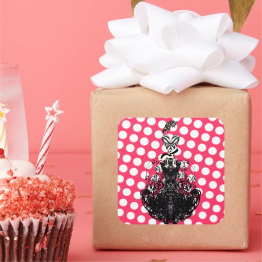 Polka Dot Retro Mode Diva Vierkante Sticker (Feest)