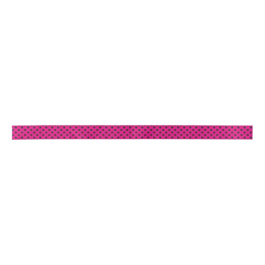Polka Dot Ribbon Black op Hot PInk Satijnen Lint (Voorkant)