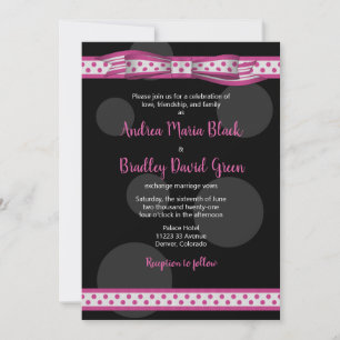 Polka Dot Ribbon Pink Black Weddenschap Kaart