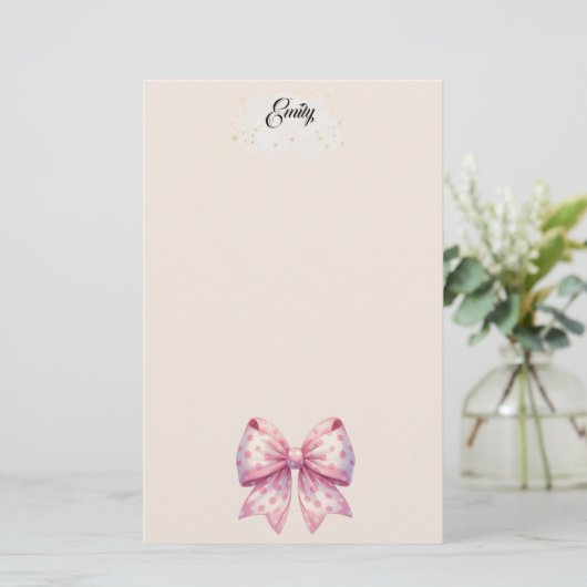 Polka Dot Ribbon Stationery Briefpapier (Staand voorkant)