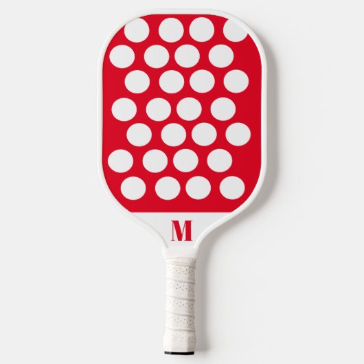 Polka Dot Rood en Wit Modern Monogram Pickleball Paddle (Achterkant)