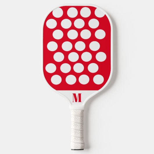 Polka Dot Rood en Wit Modern Monogram Pickleball Paddle (Voorkant)