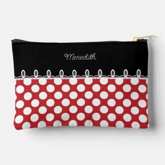 Polka dot rood en zwart met aangepaste naam etui (Achterkant)