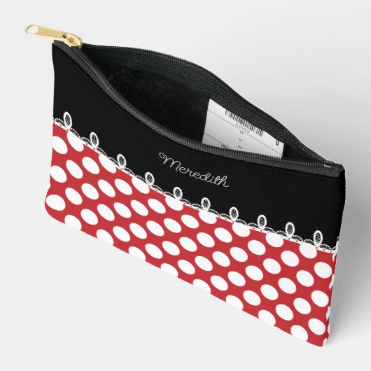 Polka dot rood en zwart met aangepaste naam etui (Open)