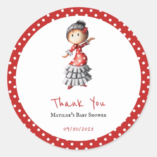 Polka Dot Rood Wit Flamenco Sevillana Dancer Ronde Sticker (Voorkant)