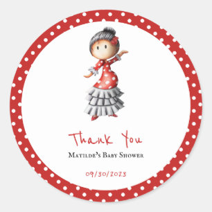Polka Dot Rood Wit Flamenco Sevillana Dancer Ronde Sticker