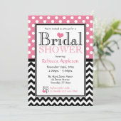 Polka Dot Roze & Chevron Bridal Shower Uitnodiging (Staand voorkant)