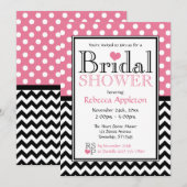 Polka Dot Roze & Chevron Bridal Shower Uitnodiging (Voorkant / Achterkant)