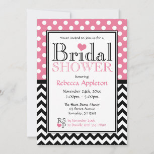 Polka Dot Roze & Chevron Bridal Shower Uitnodiging