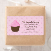 Polka Dot Roze en Bruine Cupcake Etiket (Insitu)