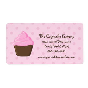 Polka Dot Roze en Bruine Cupcake Etiket