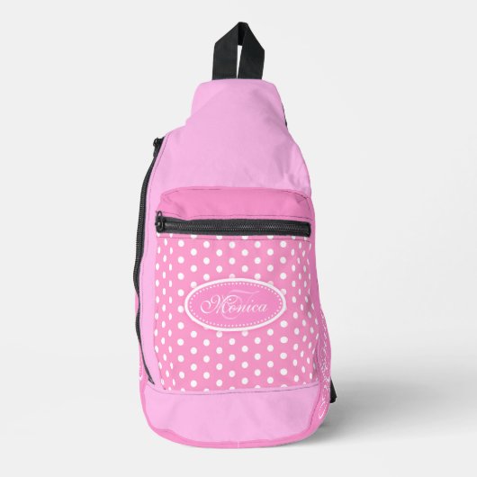 Polka dot roze en wit sling bag (Voorkant)