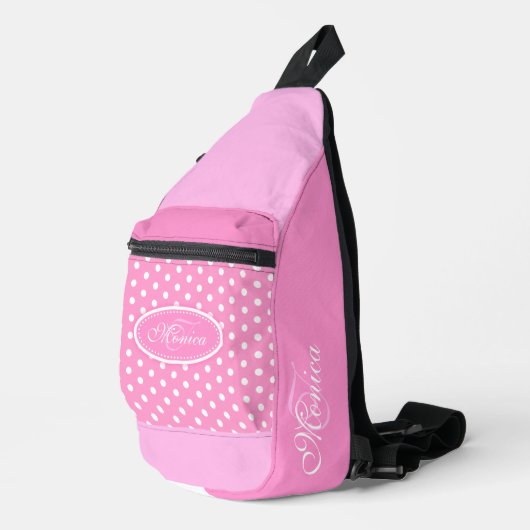 Polka dot roze en wit sling bag (Rechterhoek)