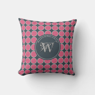 POLKA DOT Roze grijze Gepersonaliseerd Monogram sc Kussen